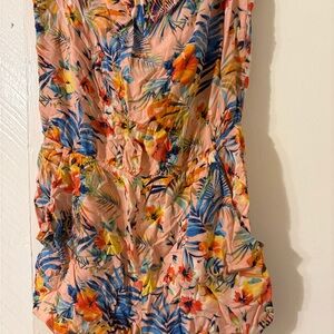 Pink Tropical Floral Romper with Open Back Tie
